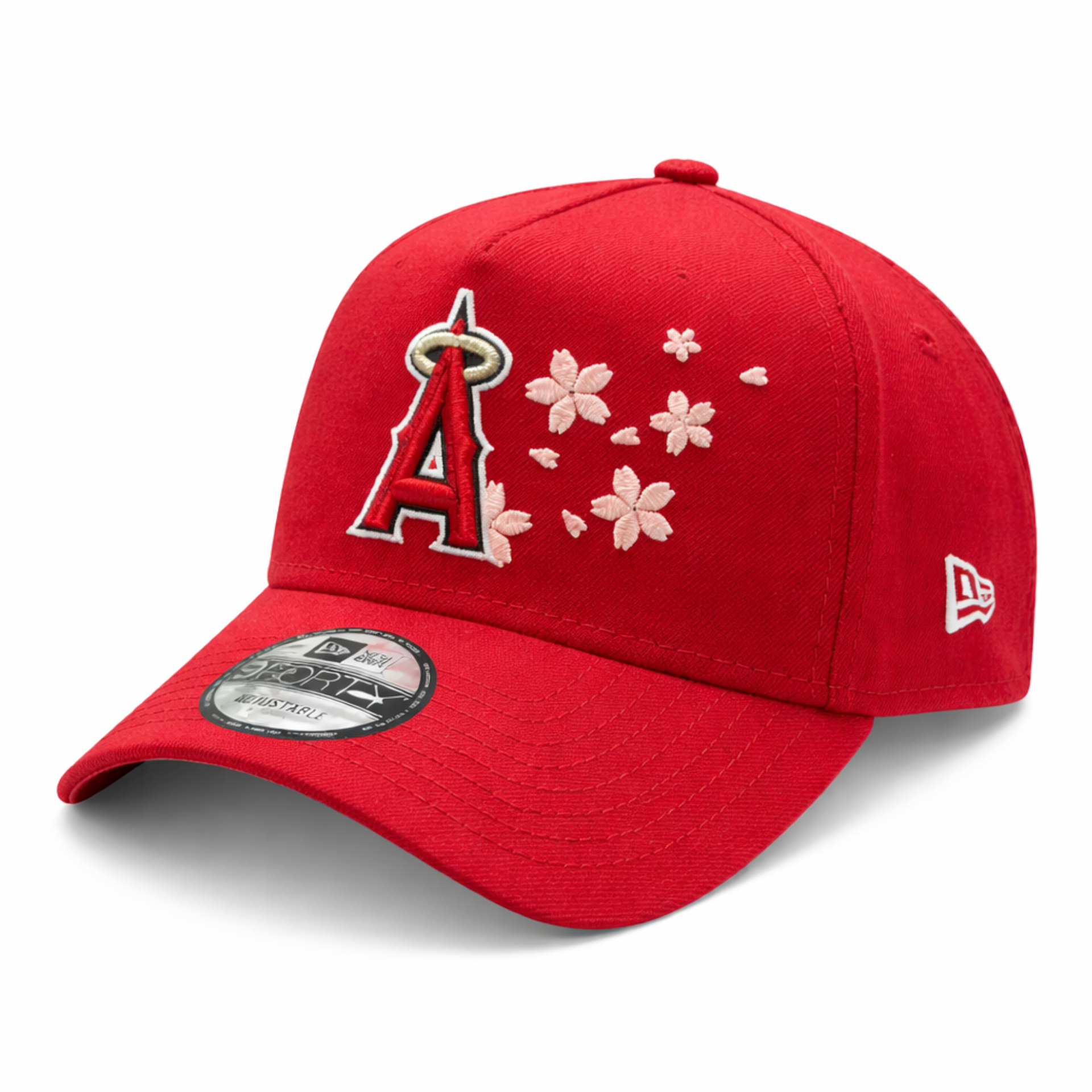 New Era Los Angeles Angels Cherry Blossom 9FORTY A-Frame Snapback Hat Red side front view