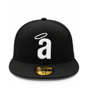 New Era Los Angeles Anaheim Angels Black White Halo 59FIFTY Fitted Hat front view
