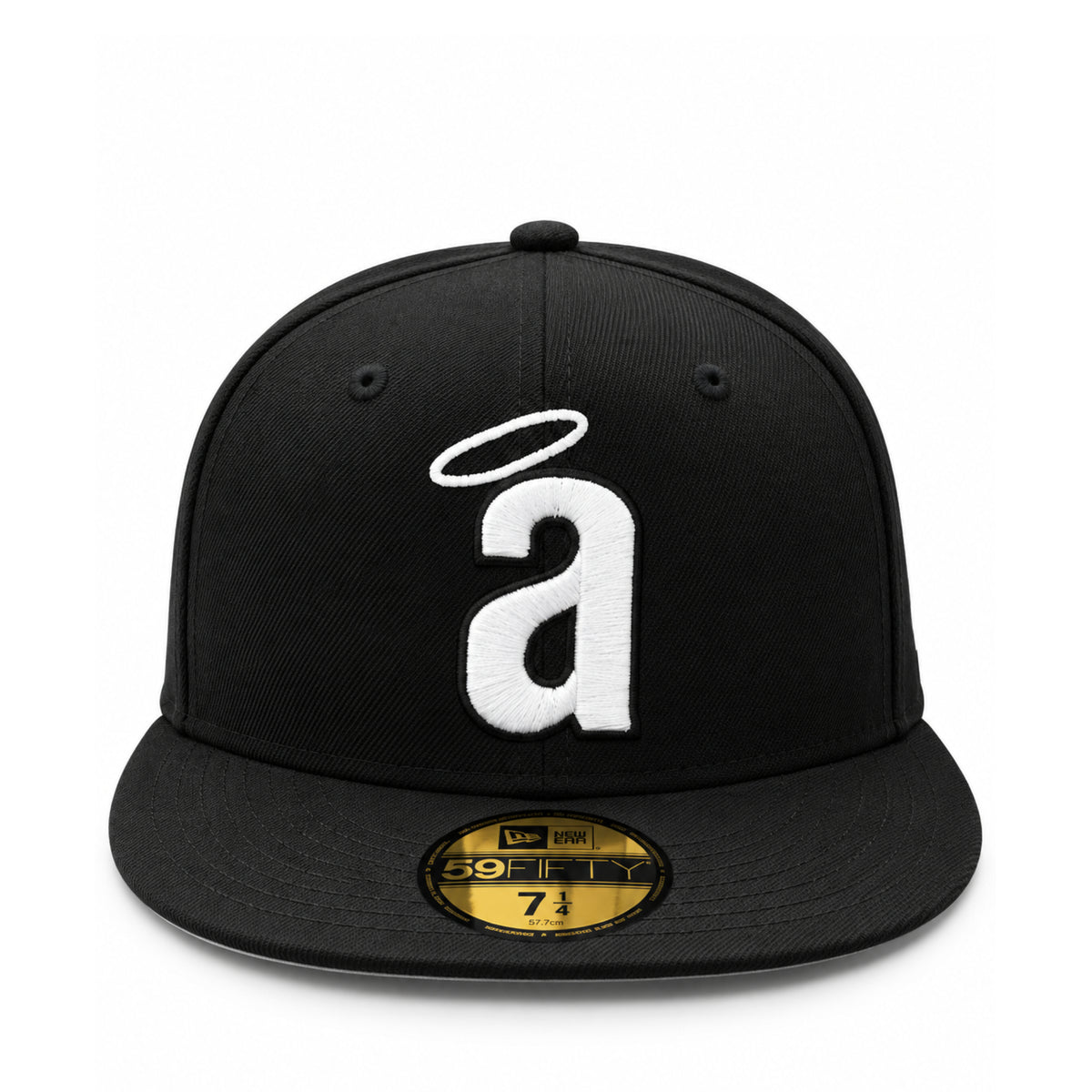 New Era Los Angeles Anaheim Angels Black White Halo 59FIFTY Fitted Hat front view
