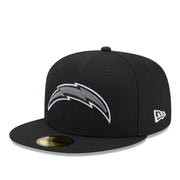 New Era Los Angeles Chargers Black 59FIFTY Fitted Hat front angle view