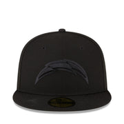 New Era Los Angeles Chargers Black on Black 59FIFTY Fitted Hat front view