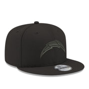 New Era Los Angeles Chargers Black on Black 9FIFTY Snapback Hat front right view