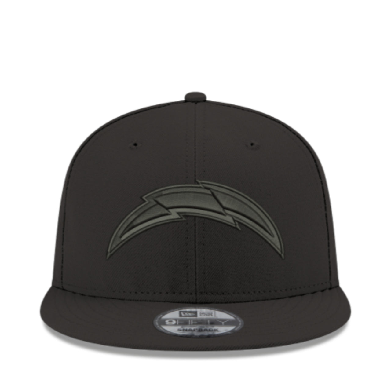 New Era Los Angeles Chargers Black on Black 9FIFTY Snapback Hat front view