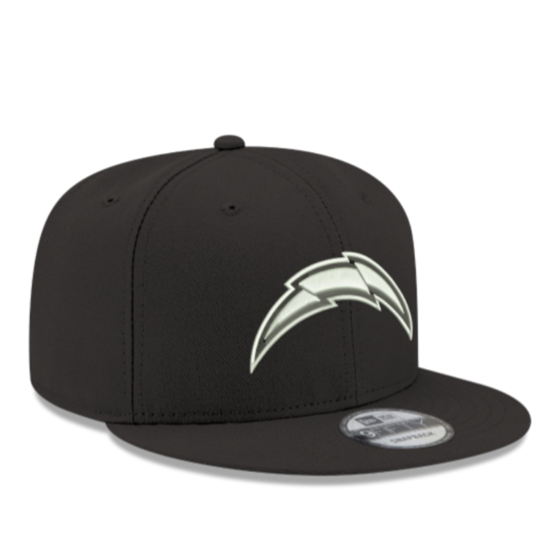 New Era Los Angeles Chargers Black White 9FIFTY Snapback Hat front right view