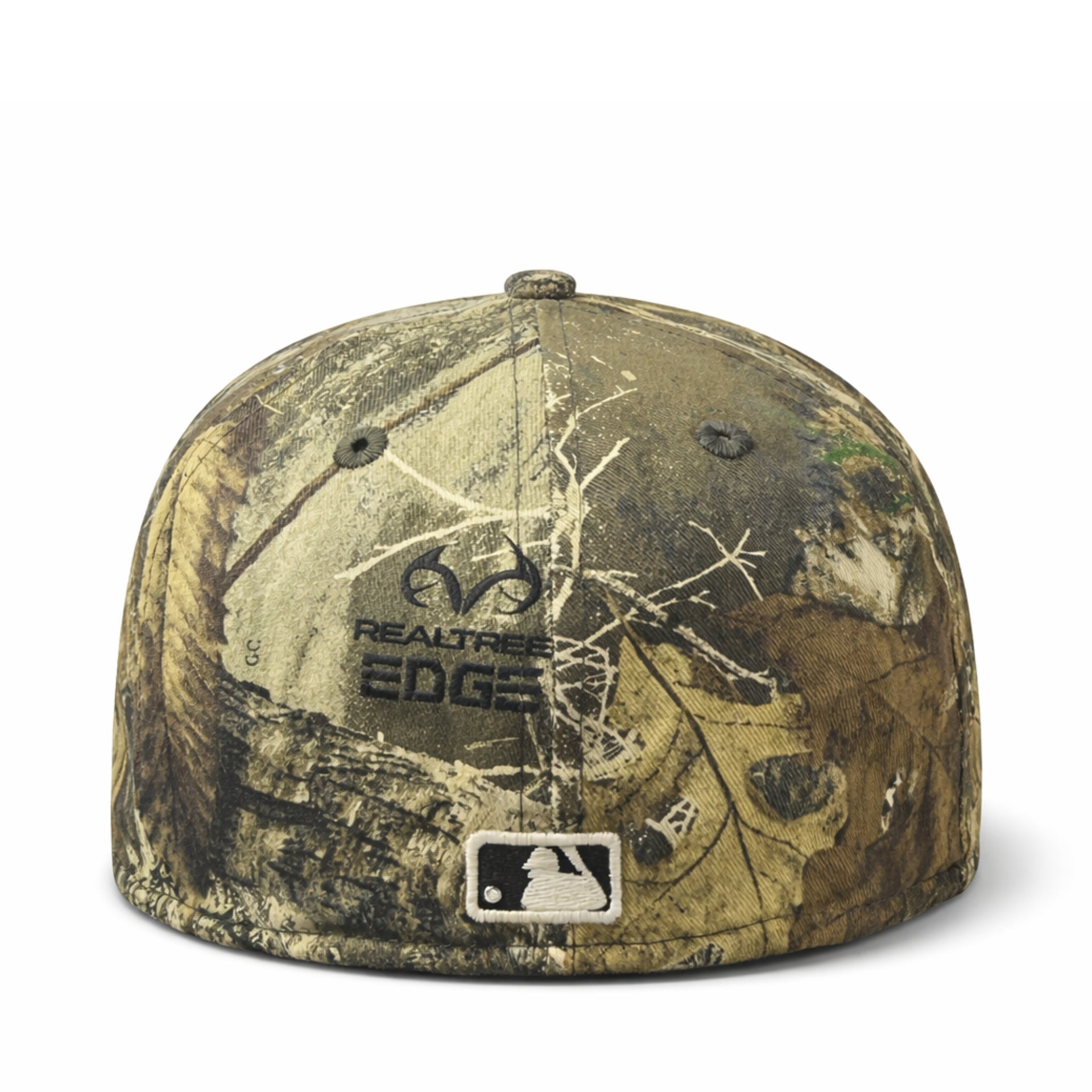 Camouflage baseball cap with 'Realtree' and 'MLB' logos on a white background