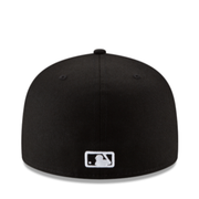 back of New Era Los Angeles Dodgers World Series Back to Back 2025 Champs Black 59FIFTY Fitted Hat