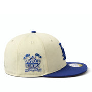 side patch of New Era Los Angeles Dodgers 2025 World Series Champion 59FIFTY Fitted Hat - Chrome Blue