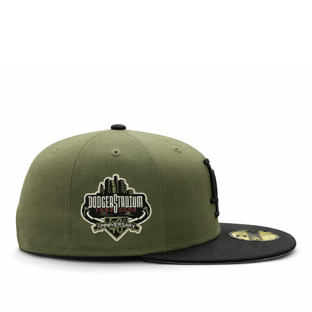 side patch of New Era Los Angeles Dodgers 40th Stadium Olive Black 59FIFTY Fitted Hat