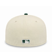 New Era Los Angeles Dodgers 59FIFTY fitted hat in chrome cream and dark green colorway with flat green brim and raised LA logo back view product image