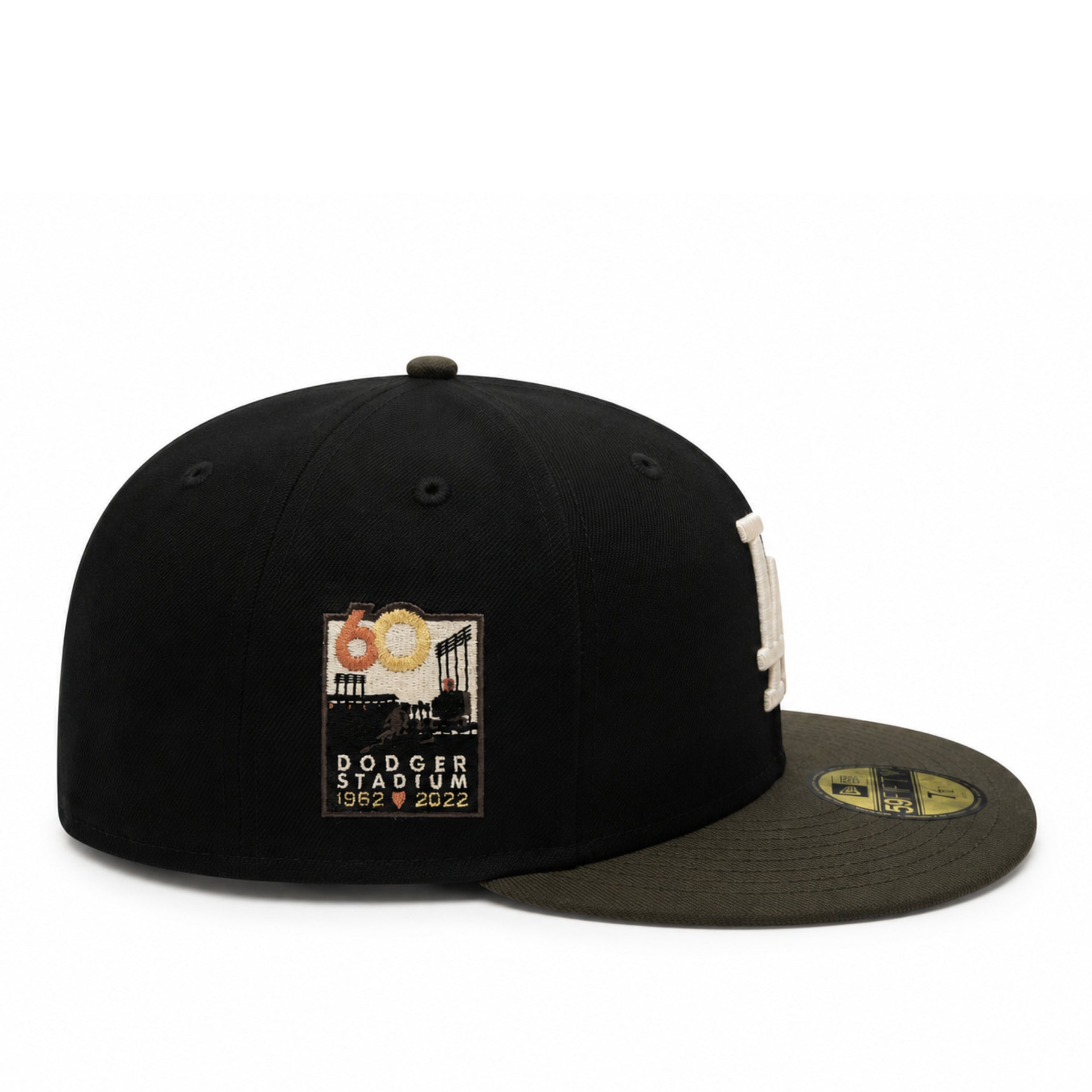 New Era Los Angeles Dodgers 60th Stadium 59FIFTY Fitted Hat - Black/Brown side patch view