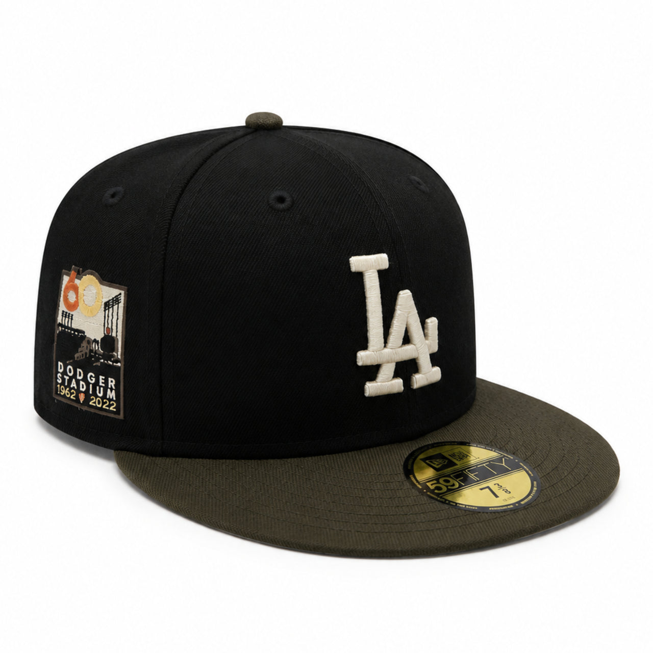 New Era Los Angeles Dodgers 60th Stadium 59FIFTY Fitted Hat - Black/Brown front side patch view