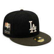 New Era Los Angeles Dodgers 60th Stadium 59FIFTY Fitted Hat - Black/Brown front side patch view