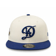 Baseball cap with los angeles dodgers  blue and white design on a white background