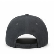 Back view of a black baseball cap on a white background