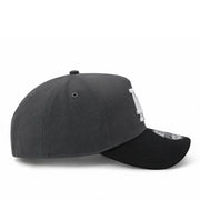 Gray cap with a black brim on a white background