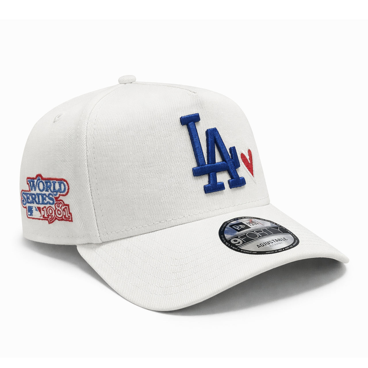 New Era Los Angeles Dodgers White Red Heart 9FORTY A-Frame Snapback side front view