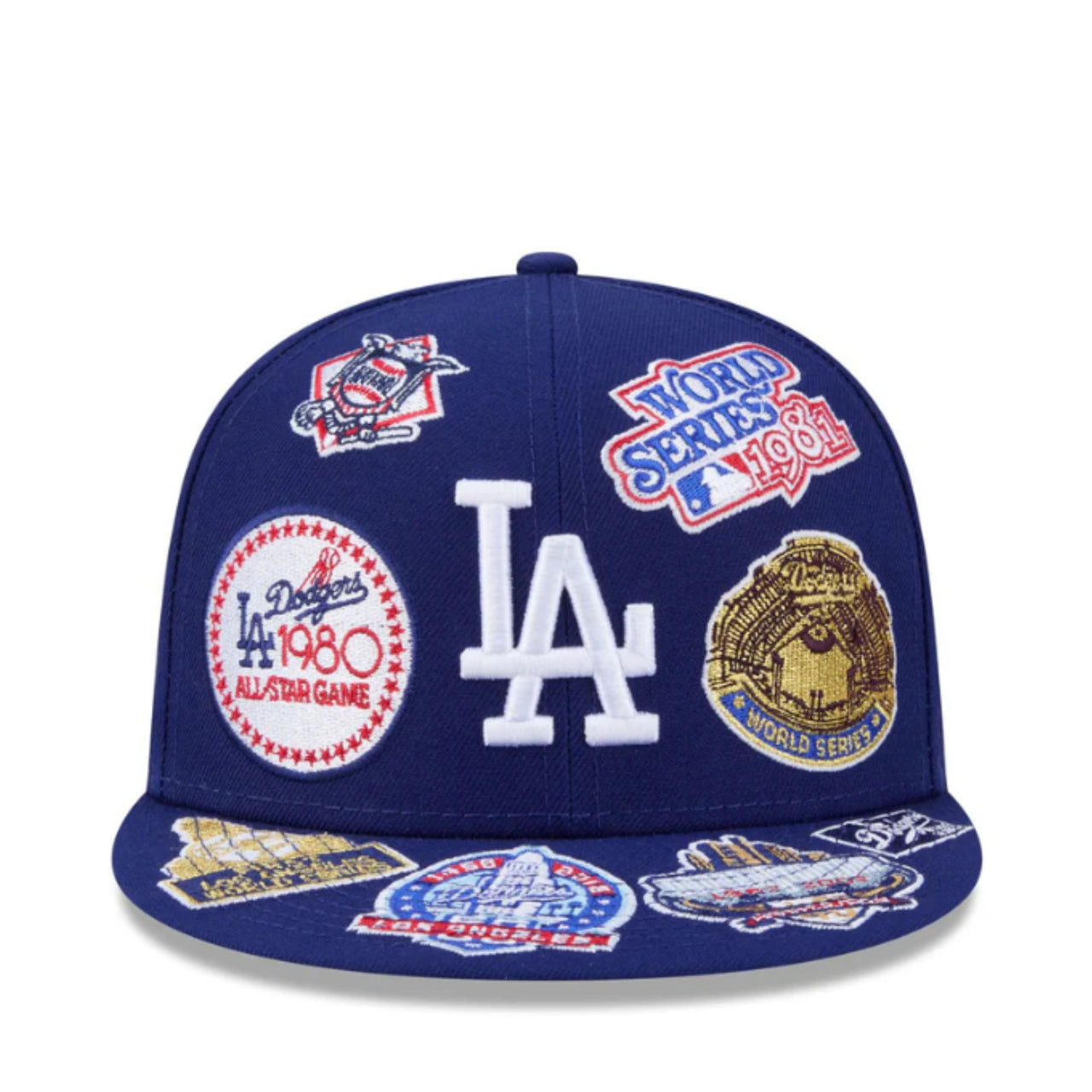 New Era Los Angeles Dodgers All Over Logo 59FIFTY Fitted Hat - Royal Blue front view