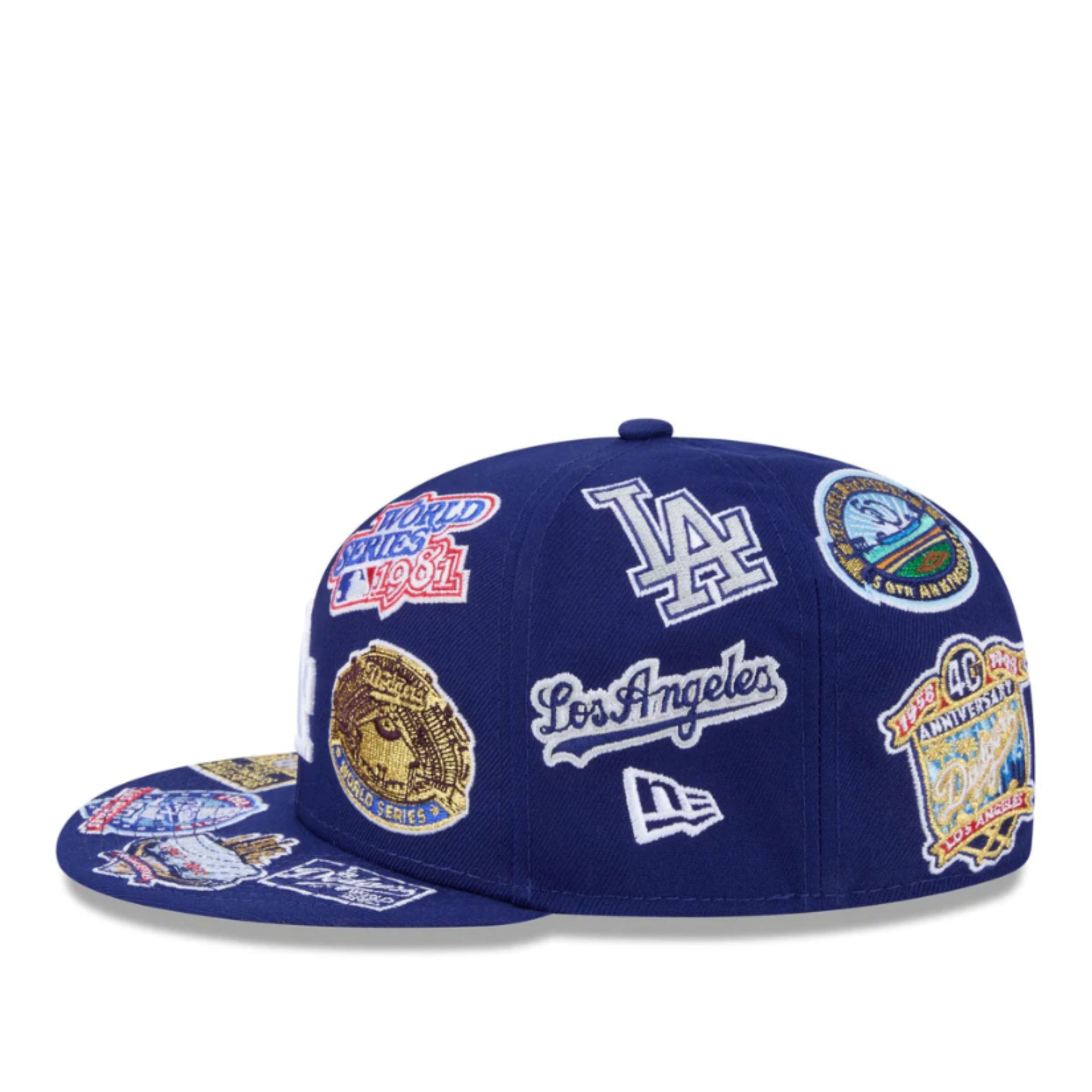 New Era Los Angeles Dodgers All Over Logo 59FIFTY Fitted Hat - Royal Blue left side view
