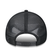 Back View of A black New Era 9FORTY A-Frame trucker style cap with an all-black LA logo, displayed on a white background.