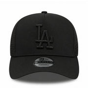 New Era Los Angeles Dodgers Trucker Black on Black 9FORTY A-Frame Snapback front view