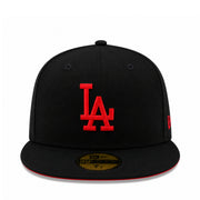 New Era Los Angeles Dodgers Black Scarlet Red 59FIFTY Fitted Hat front view