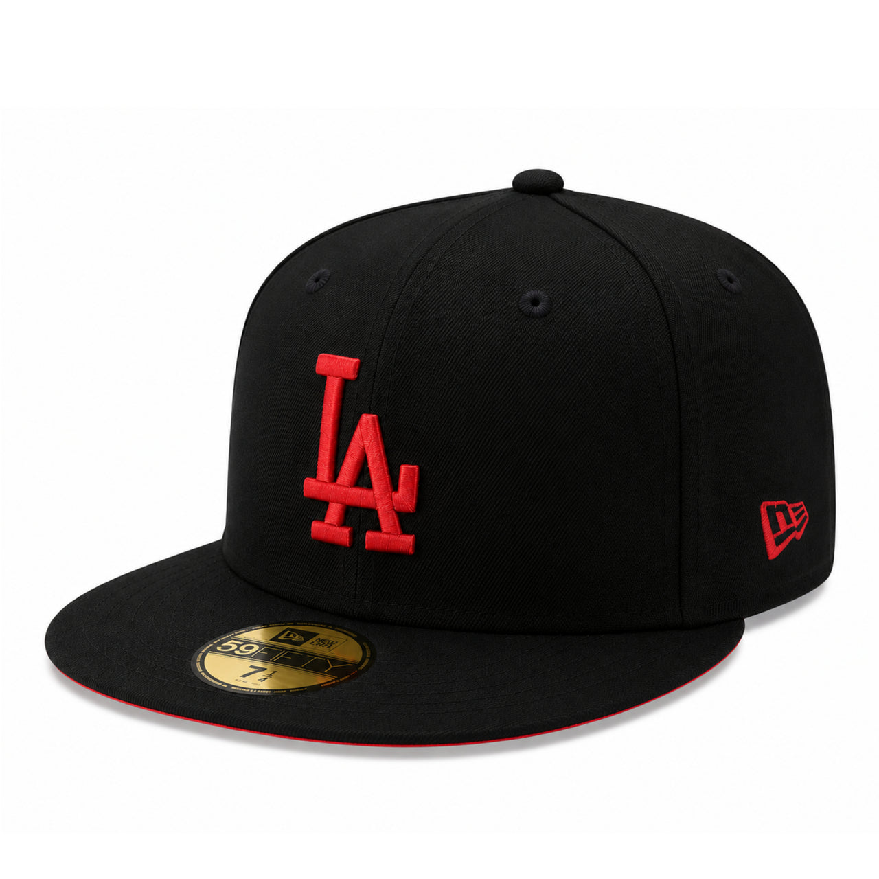 New Era Los Angeles Dodgers Black Scarlet Red 59FIFTY Fitted Hat front side view