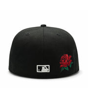 back of New Era Los Angeles Dodgers Red Rose Black 59FIFTY Fitted Hat