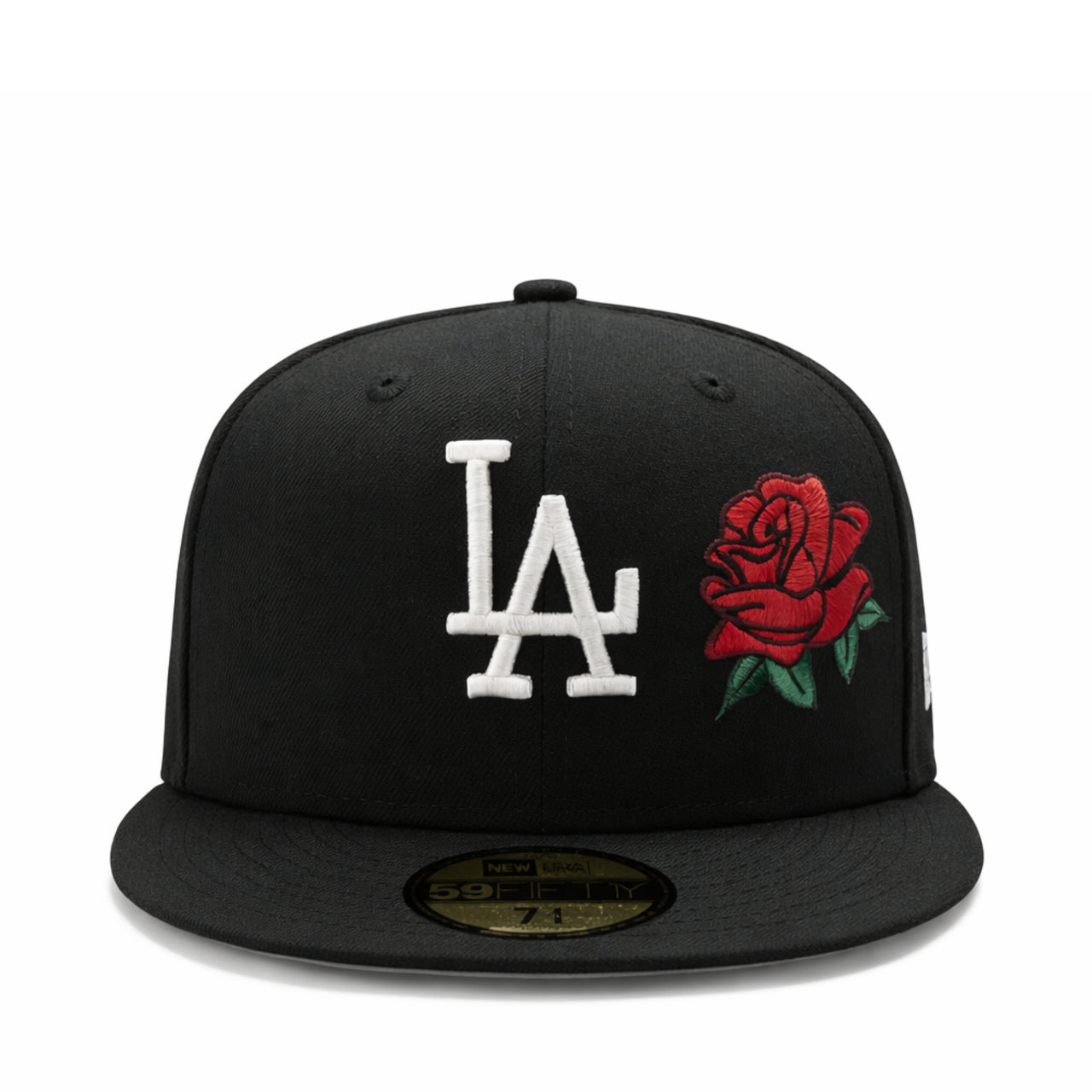 front view of New Era Los Angeles Dodgers Red Rose Black 59FIFTY Fitted Hat
