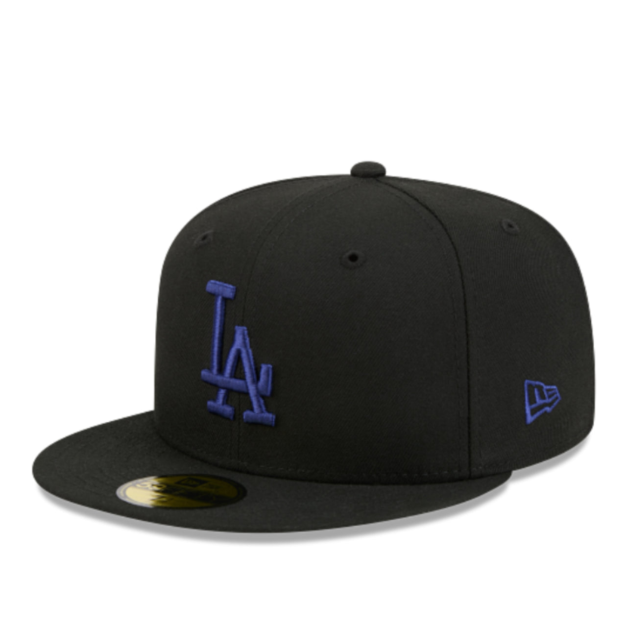 New Era Los Angeles Dodgers Black Royal Blue 59FIFTY Fitted Hat front right view