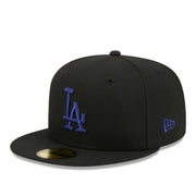New Era Los Angeles Dodgers Black Royal Blue 59FIFTY Fitted Hat front right view