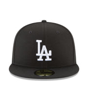 New Era Los Angeles Dodgers Black White 59FIFTY Fitted Hat front view