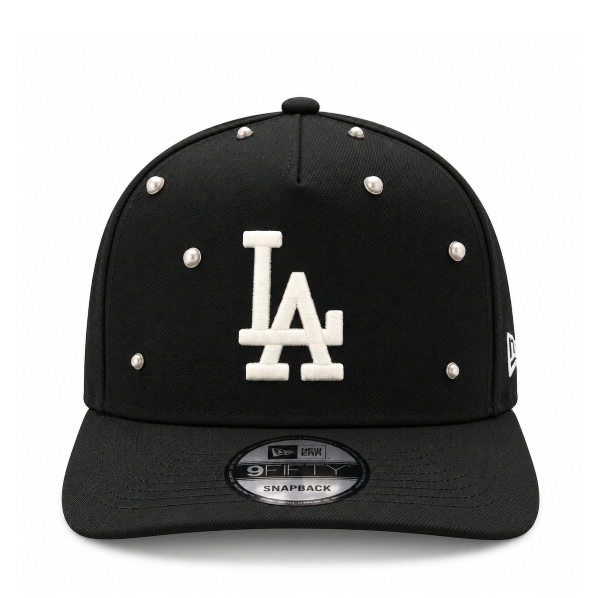 New Era Los Angeles Dodgers Charms 9FIFTY A-Frame Black White snapback hat front view 