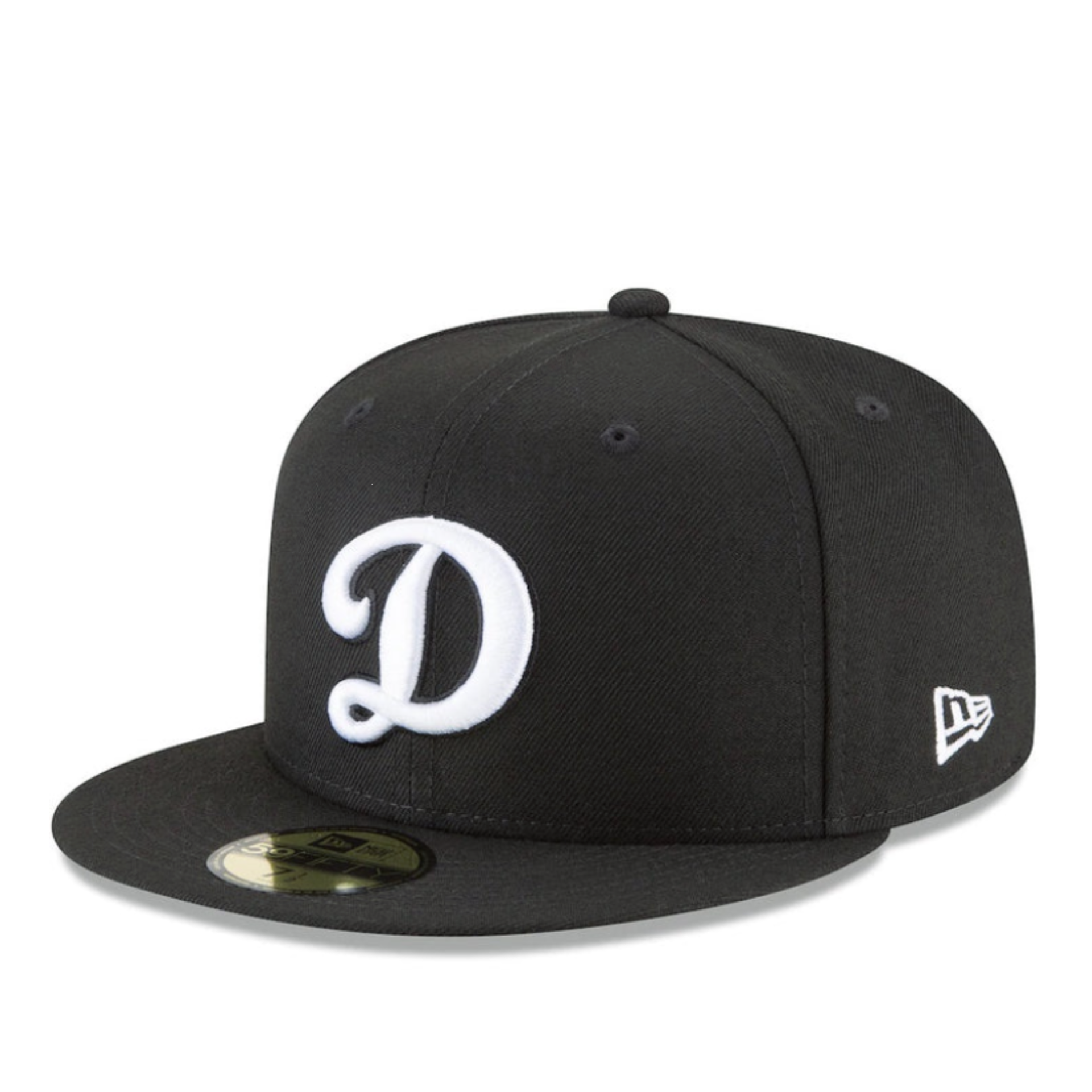 New Era Los Angeles Dodgers black white d logo 59fifty fitted hat front view