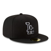 New Era Los Angeles Dodgers Black White Outlined 59FIFTY Fitted Hat front right view