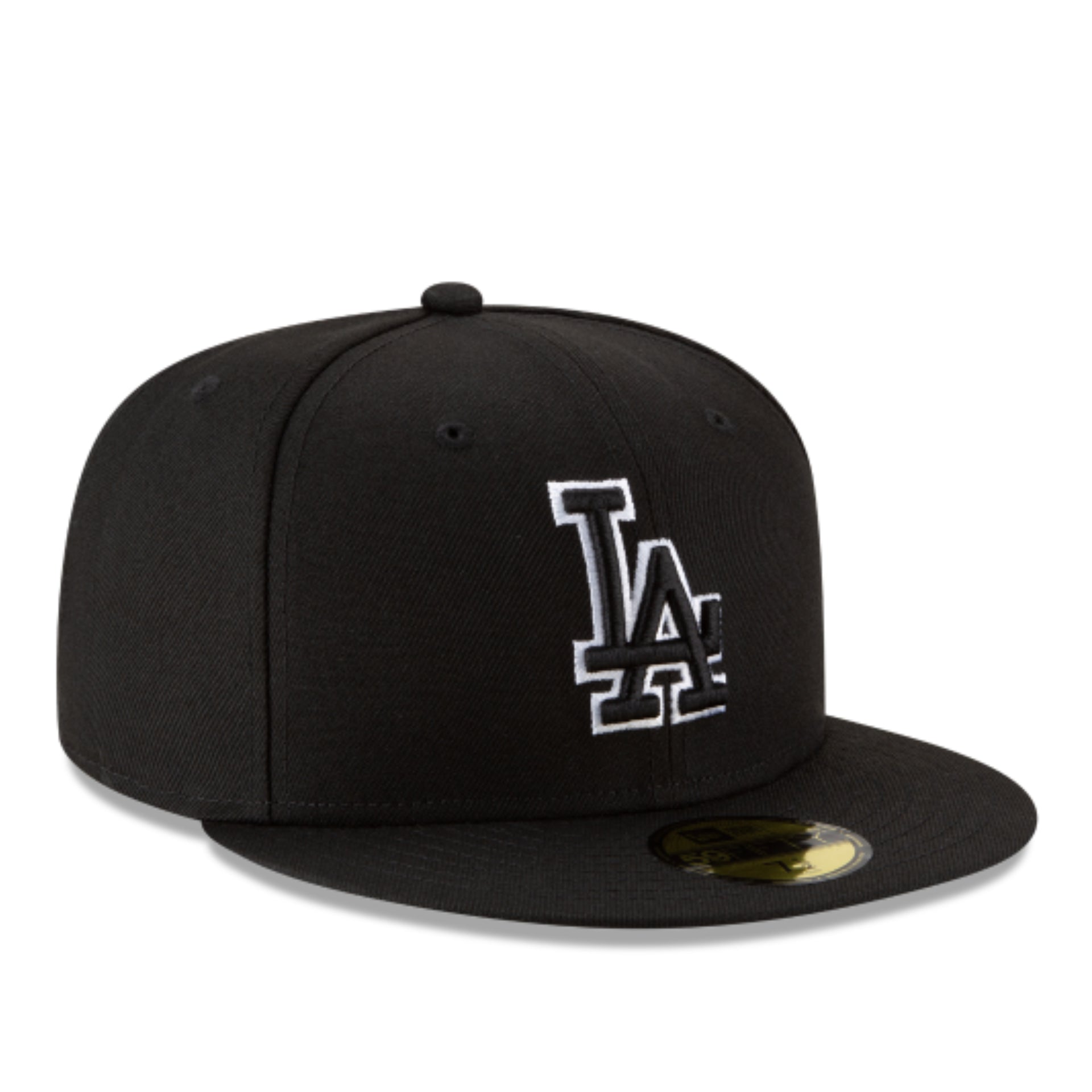 New Era Los Angeles Dodgers Black White Outlined 59FIFTY Fitted Hat front right view