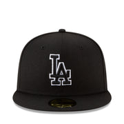 New Era Los Angeles Dodgers Black White Outlined 59FIFTY Fitted Hat front view