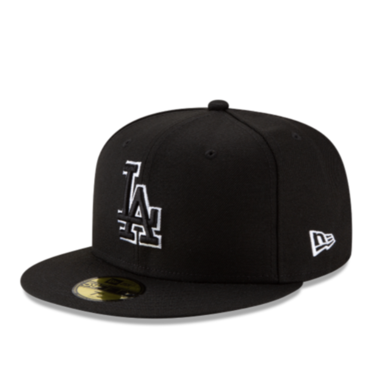 New Era Los Angeles Dodgers Black White Outlined 59FIFTY Fitted Hat front left view