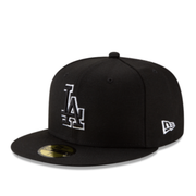 New Era Los Angeles Dodgers Black White Outlined 59FIFTY Fitted Hat front left view
