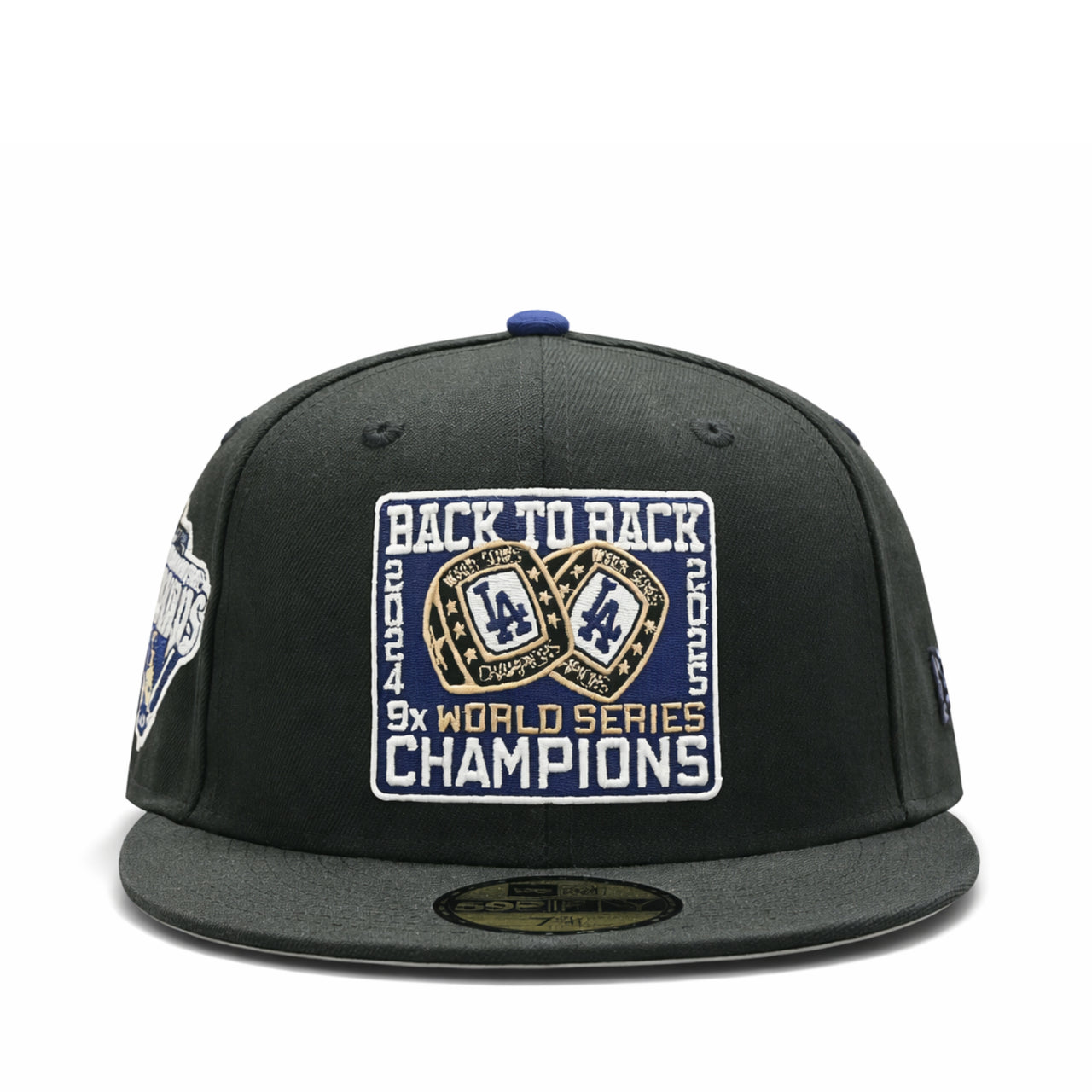 front of New Era Los Angeles Dodgers BTB 9x World Series Champions Black 59FIFTY Fitted Hat