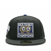 front of New Era Los Angeles Dodgers BTB 9x World Series Champions Black 59FIFTY Fitted Hat