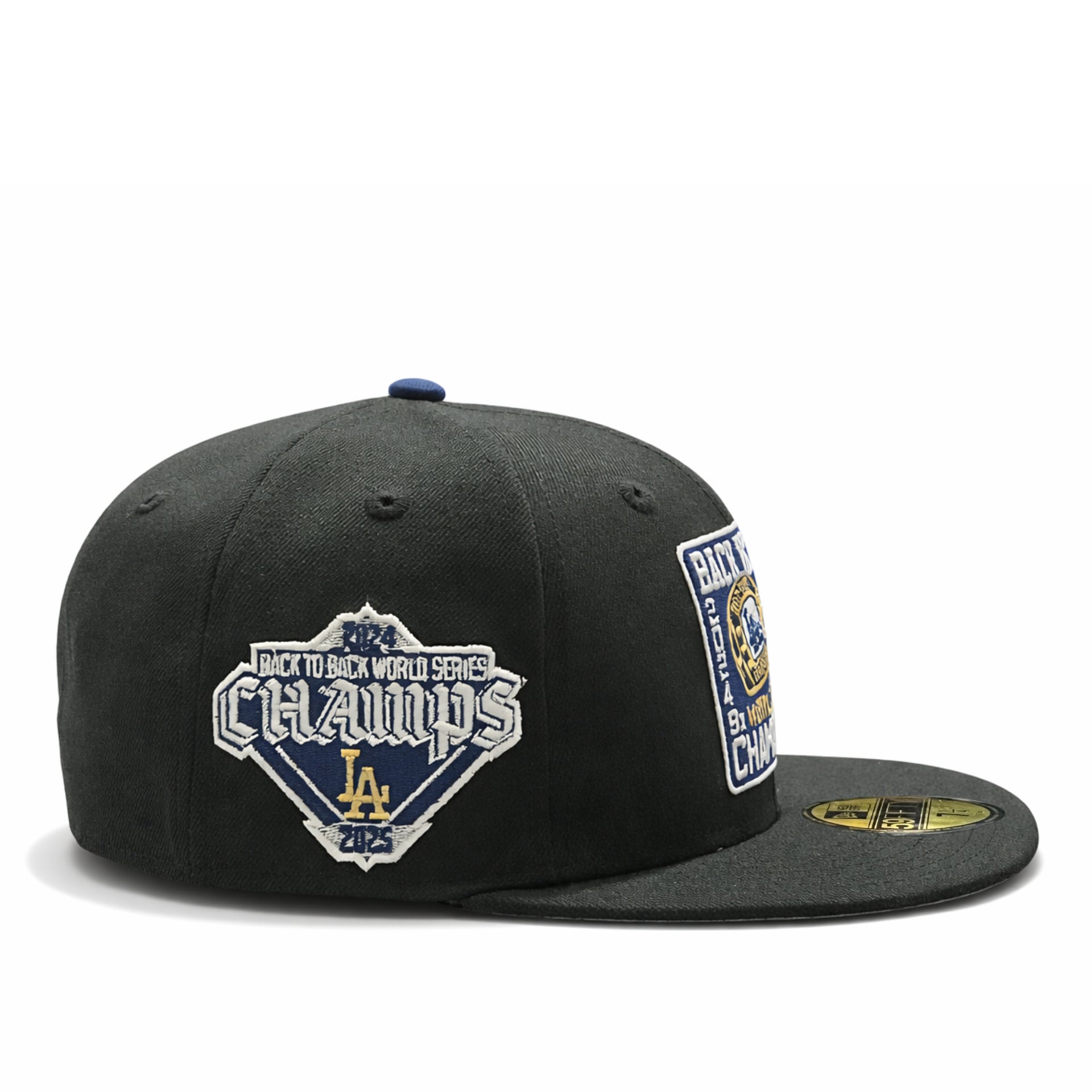 side patch of New Era Los Angeles Dodgers BTB 9x World Series Champions Black 59FIFTY Fitted Hat
