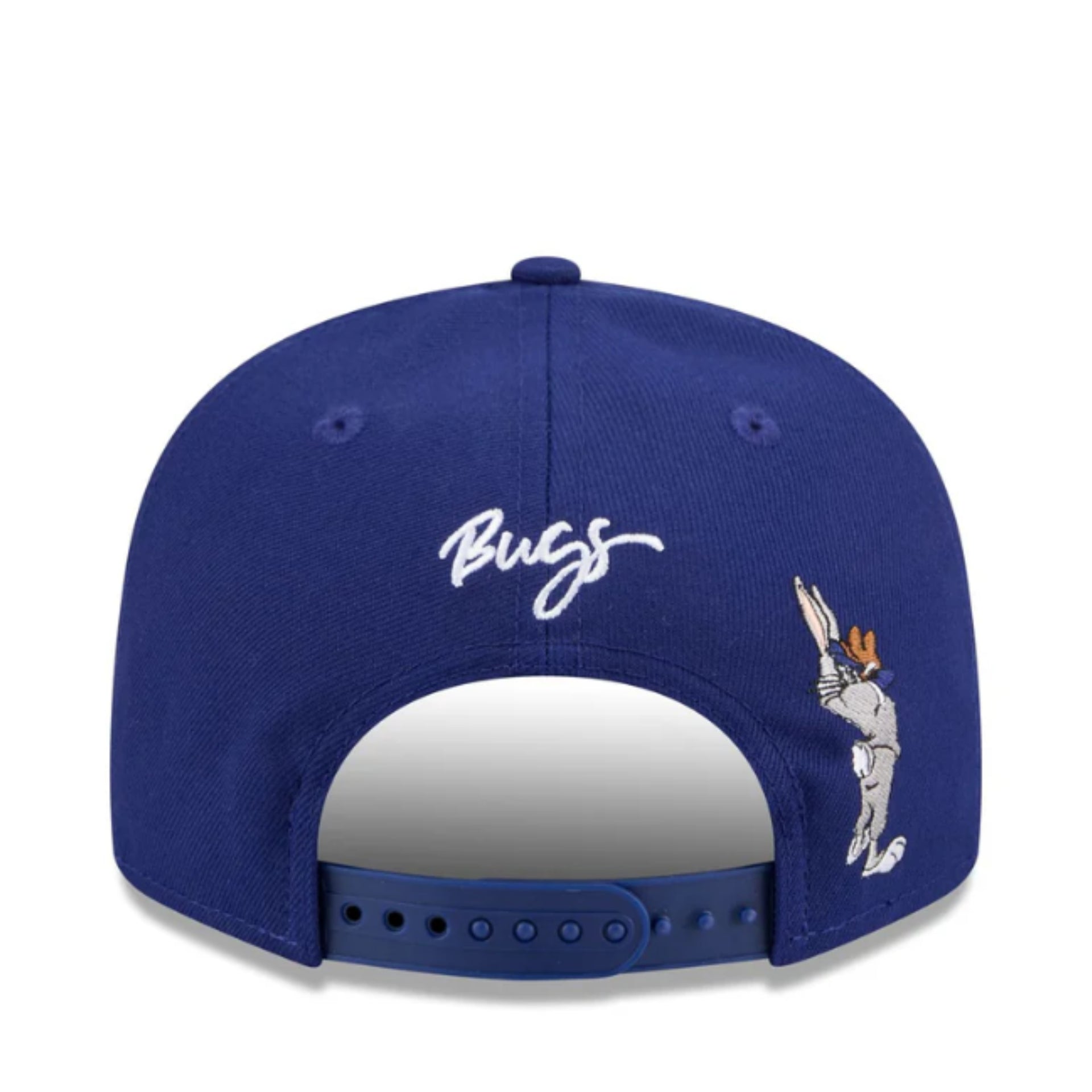 Blue cap with 'Bugs' logo and character on a white background