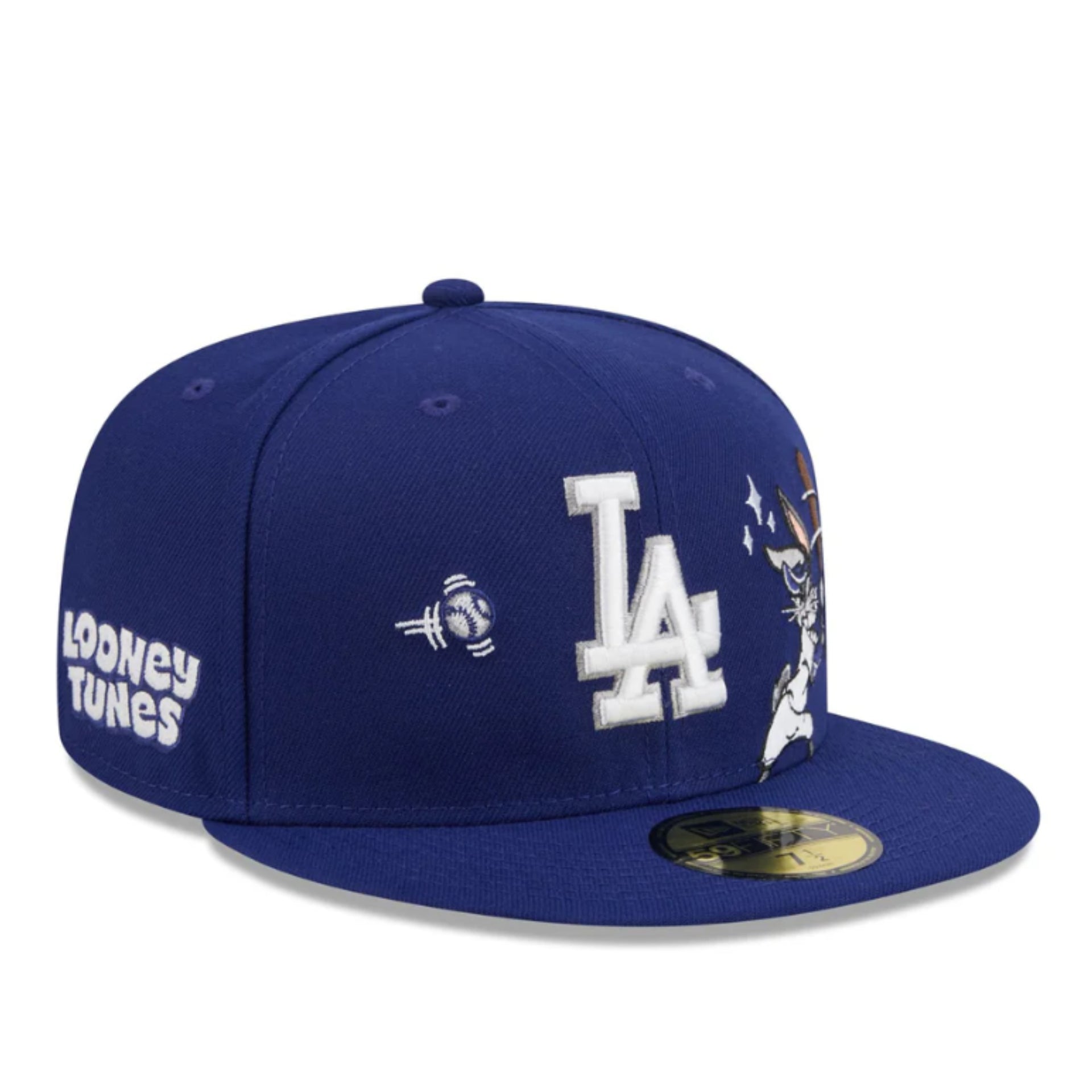 Blue cap with 'Looney Tunes' and 'LA' logos on a white background