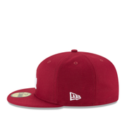 New Era Los Angeles Dodgers burgundy white 59fifty fitted hat side view