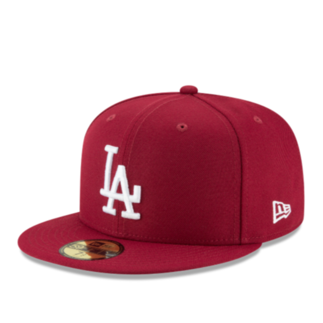 New Era Los Angeles Dodgers burgundy white 59fifty fitted hat front left view