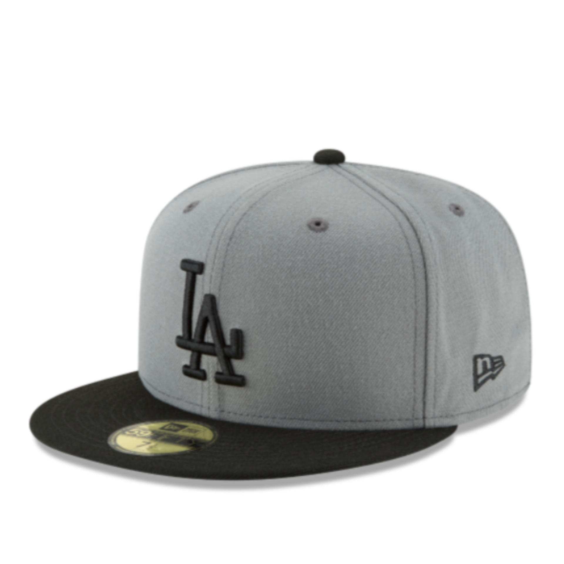 New Era Los Angeles Dodgers charcoal black 2 tone black logo 59fifty fitted hat front view