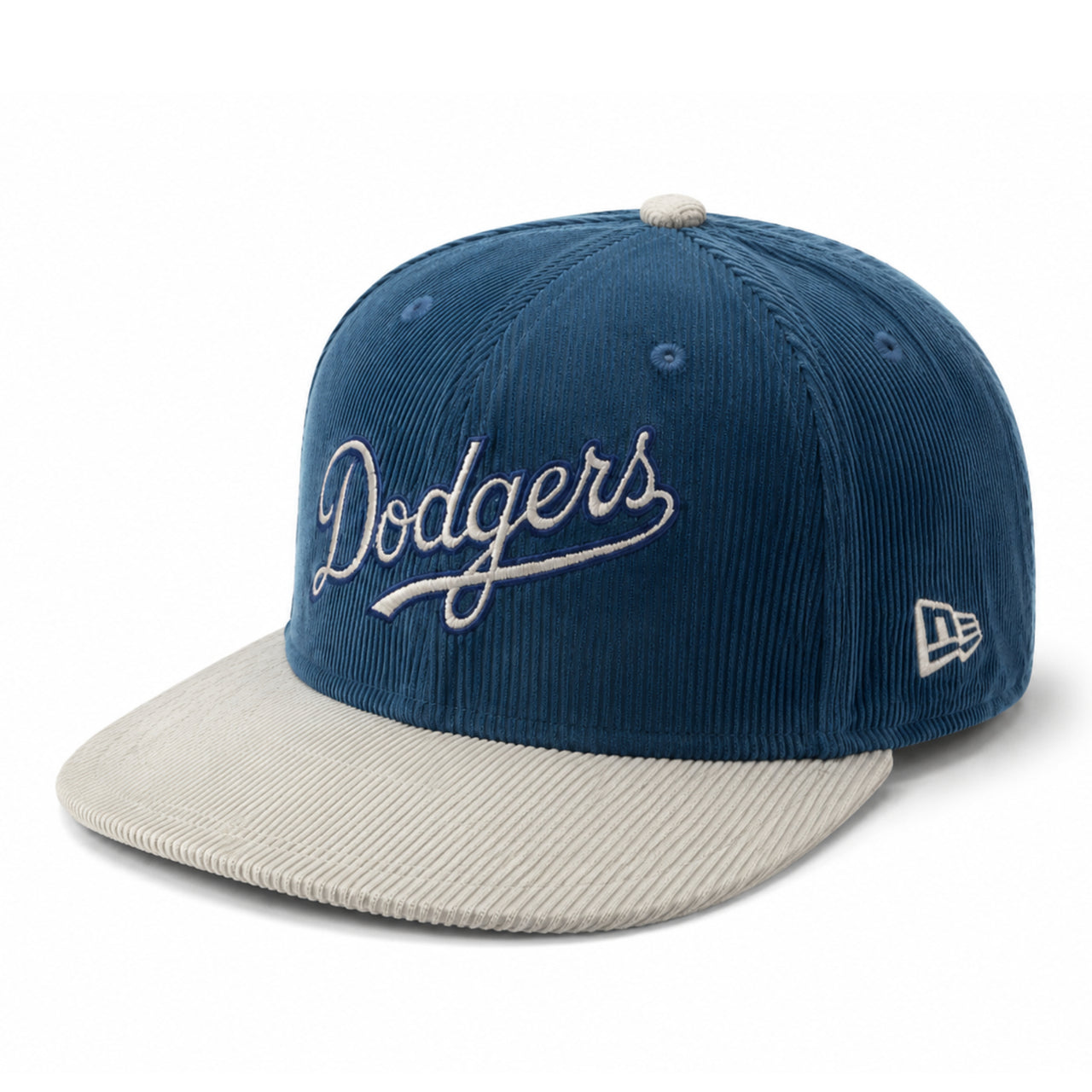 New Era Los Angeles Dodgers Corduroy Blue Gray 9FIFTY Snapback Hat front angle view