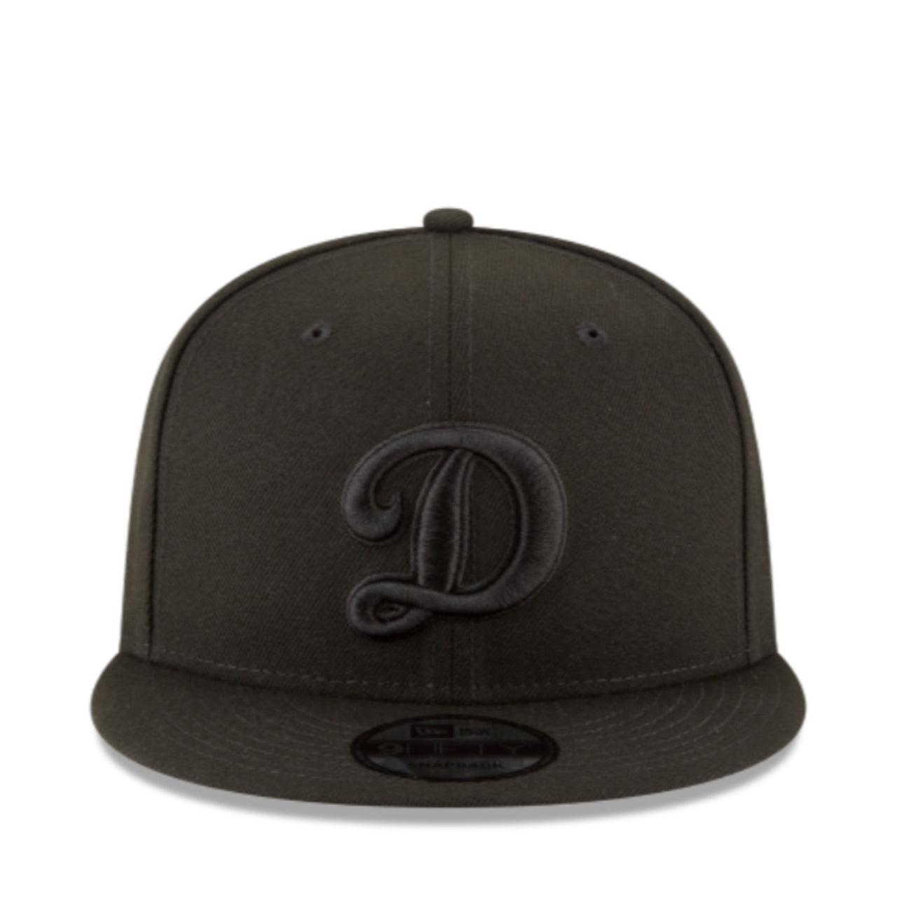 New Era Los Angeles Dodgers D Logo Black on Black 9FIFTY Snapback Hat front view