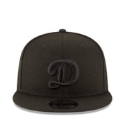 New Era Los Angeles Dodgers D Logo Black on Black 9FIFTY Snapback Hat front view