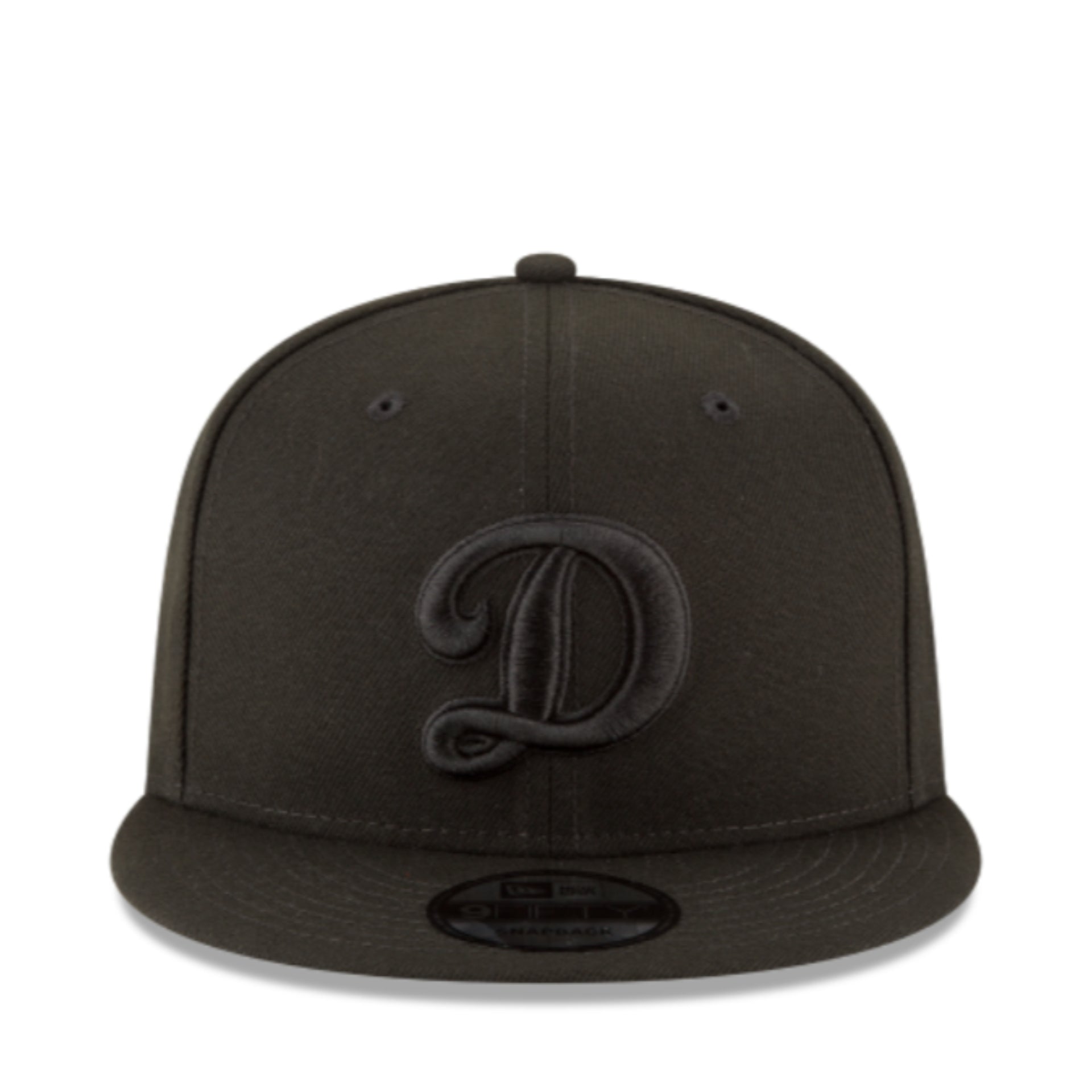 New Era Los Angeles Dodgers D Logo Black on Black 9FIFTY Snapback Hat front view